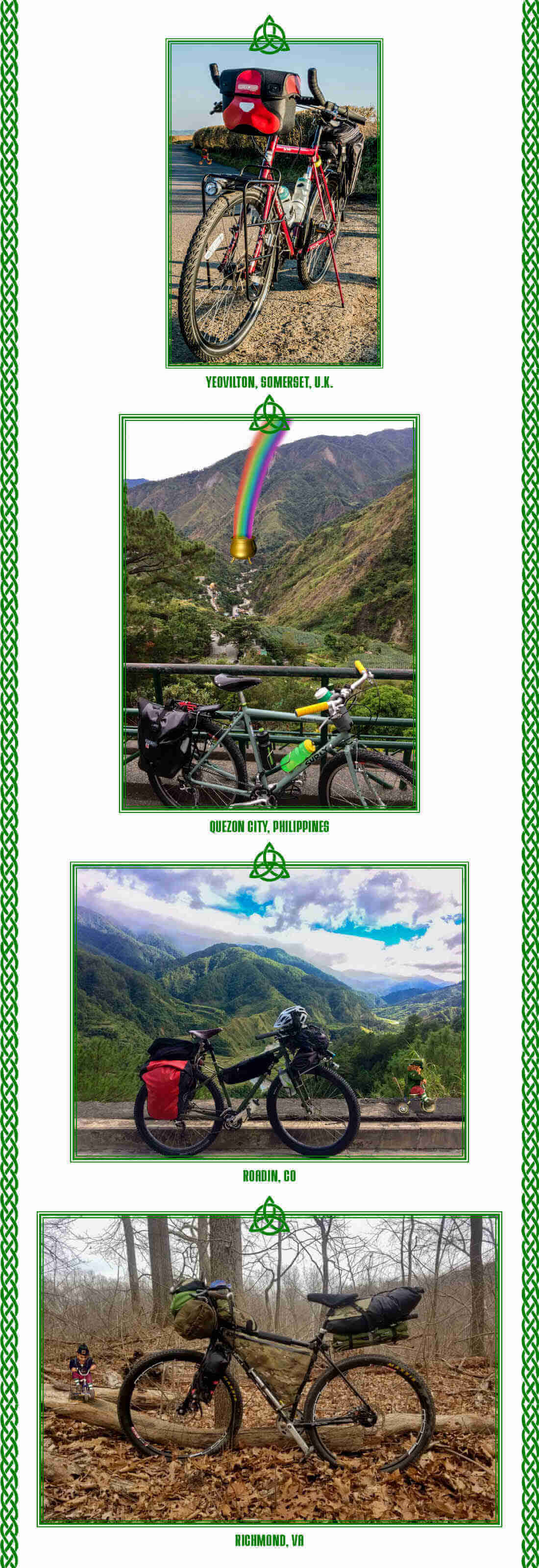 Multiple images of Surly bikes, with their specific location shown below each image