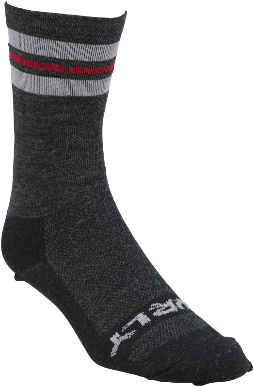 Surly Mid-High Sock - Gray and Black with Red/Gray Stripes - Right Angled view