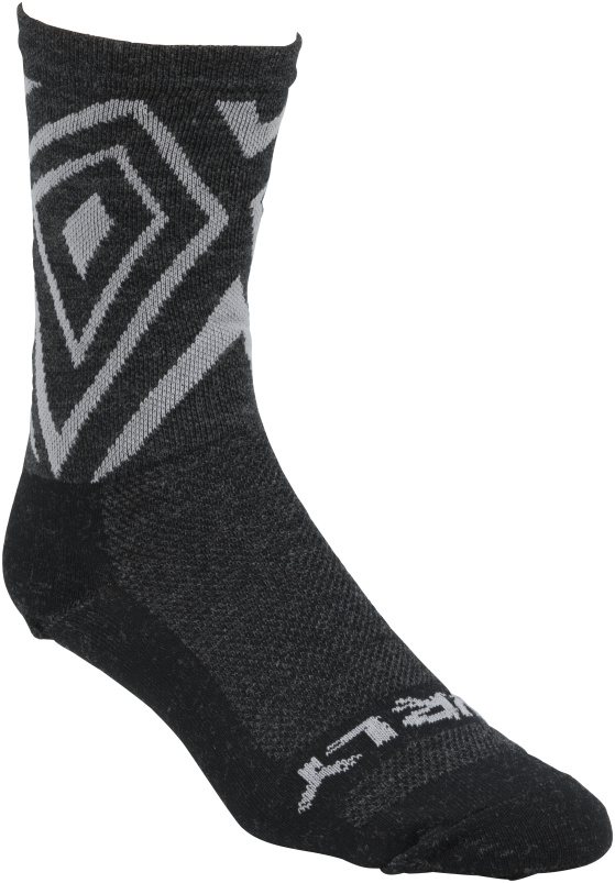 Surly Mid-High Sock - Gray and Black with Design - Right Angled view