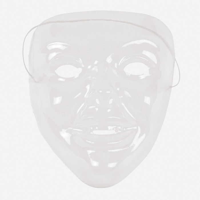 A clear face mask on a white background