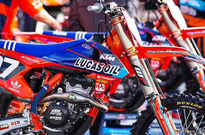 Right side view of a KTM motocross motorcycle