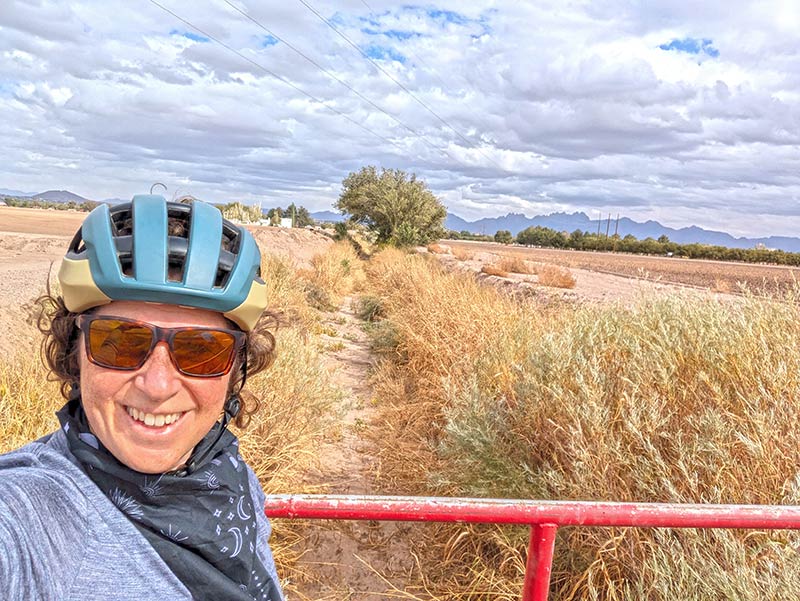 Cyclist taking selfie break from ride