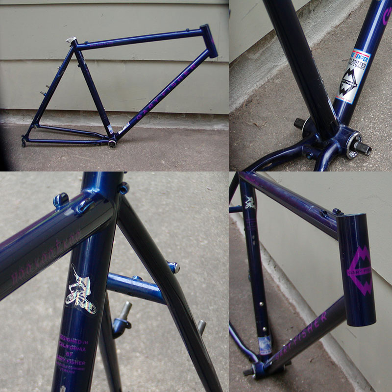 4 image collage; frame only, bottom bracket detail, top tube and seat tube detail, headtube detail