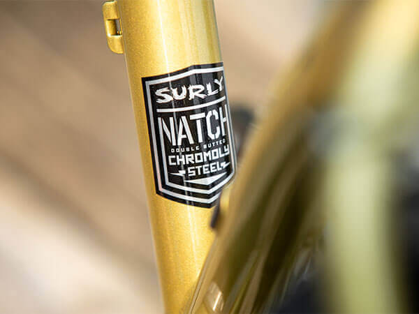 Surly Natch steel tubing decal on seat tube of Karate Monkey