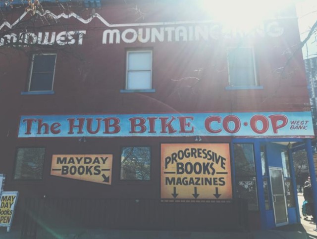 View of the front of The Hub Bike Co-op building
