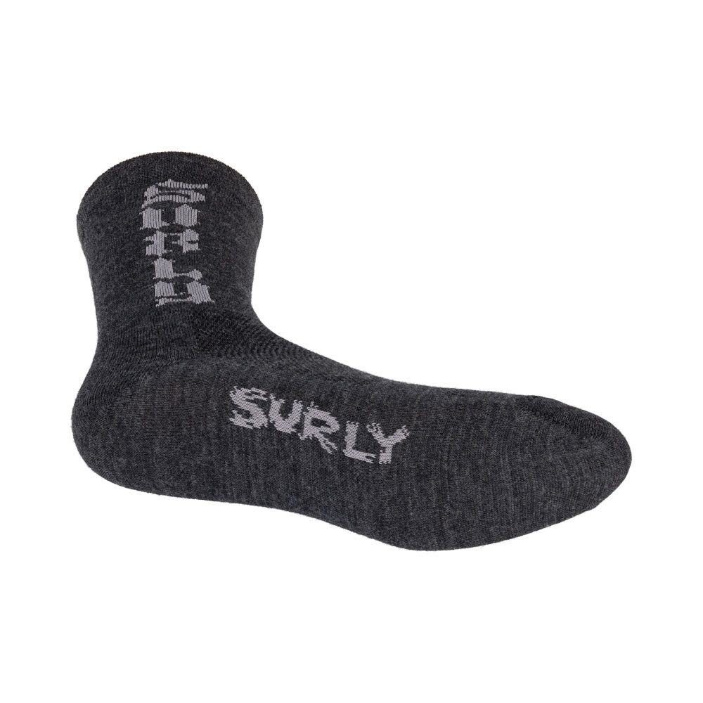 Surly Born to Lose Sock, charcoal bottom view on white background