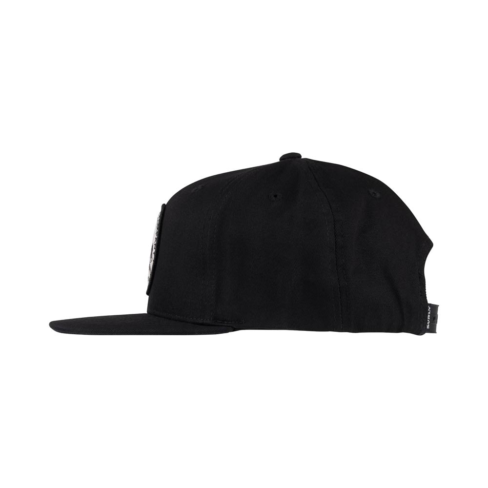 Dark Feather Snapback Hat, side view on white background