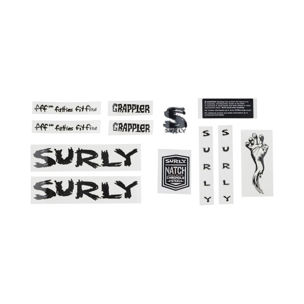 Surly Grappler decal set black with headbadge