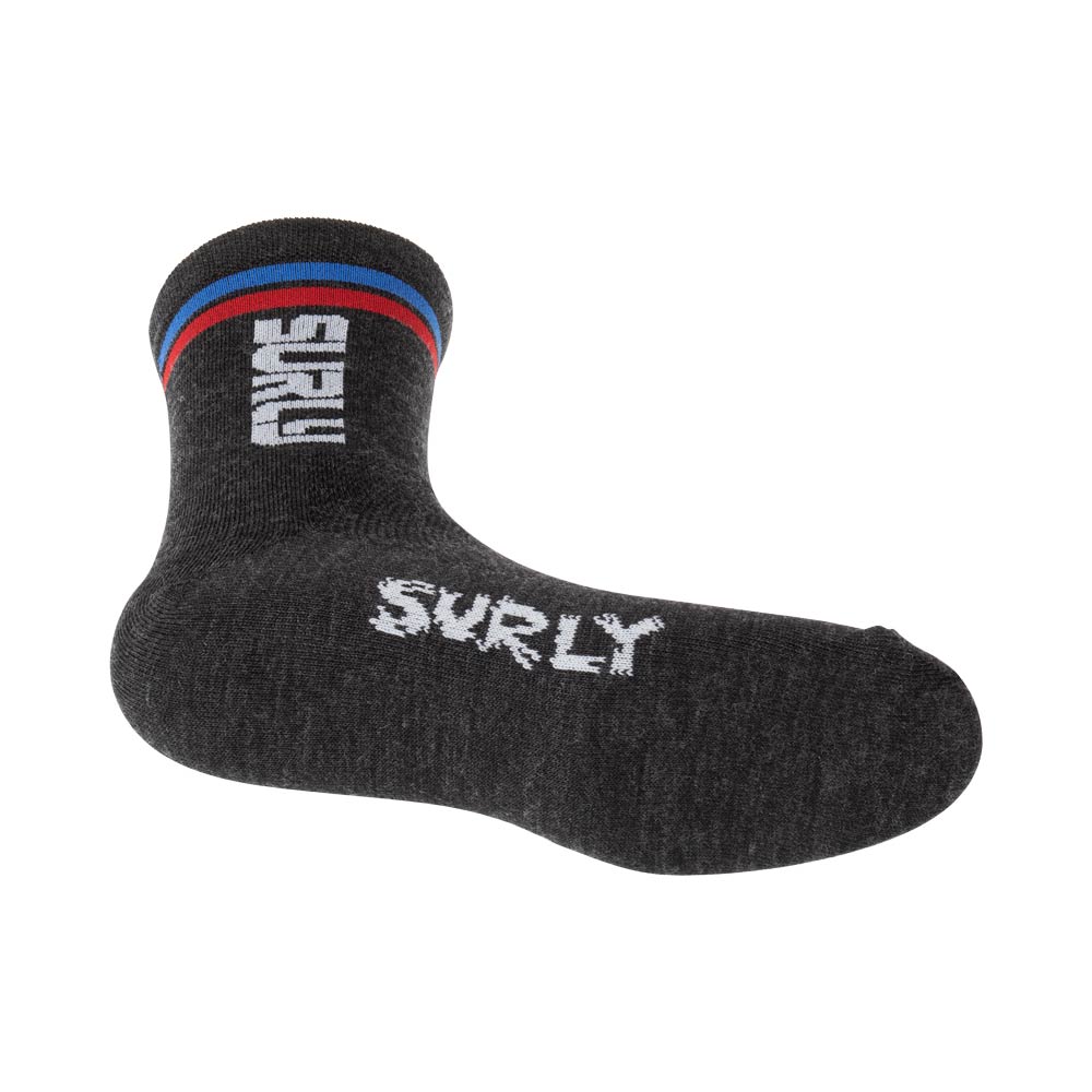 Surly Intergalactic Bicycle Company Wool Sock bottom up view on white background
