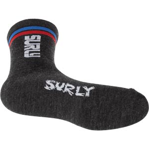 Surly Intergalactic Bicycle Company Wool Sock bottom up view on white background