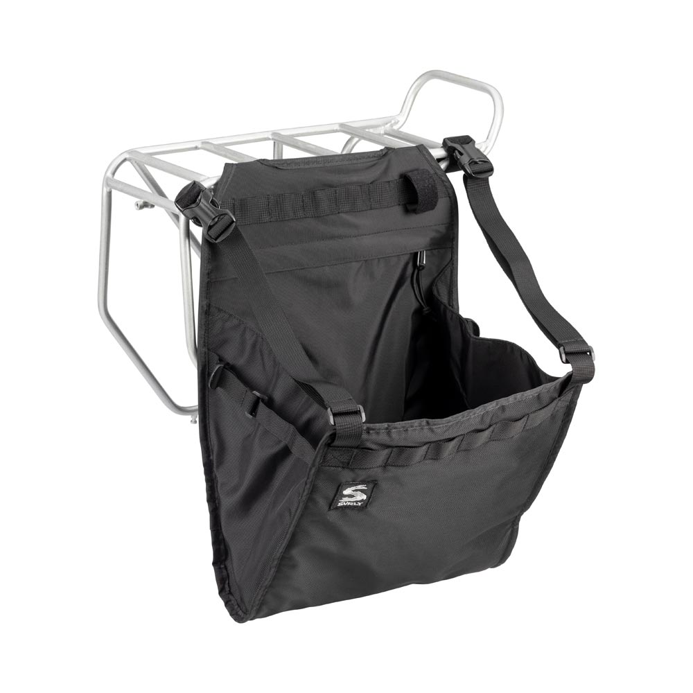 Surly Little Dummy Bag, black, rear three-quarter view mounted on rear rack