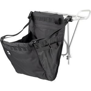 Surly Little Dummy Bag, black, front three-quarter view mounted on rear rack