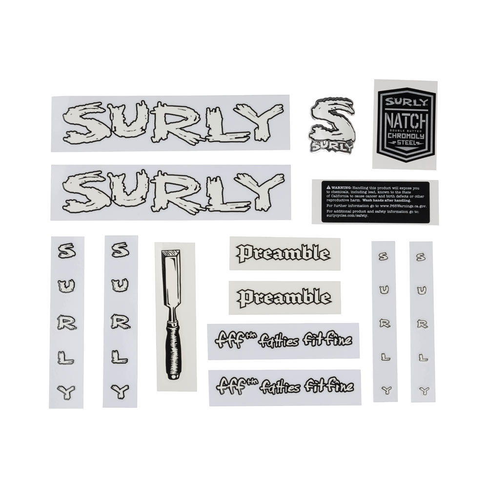 Surly Preamble decal set white with headbadge