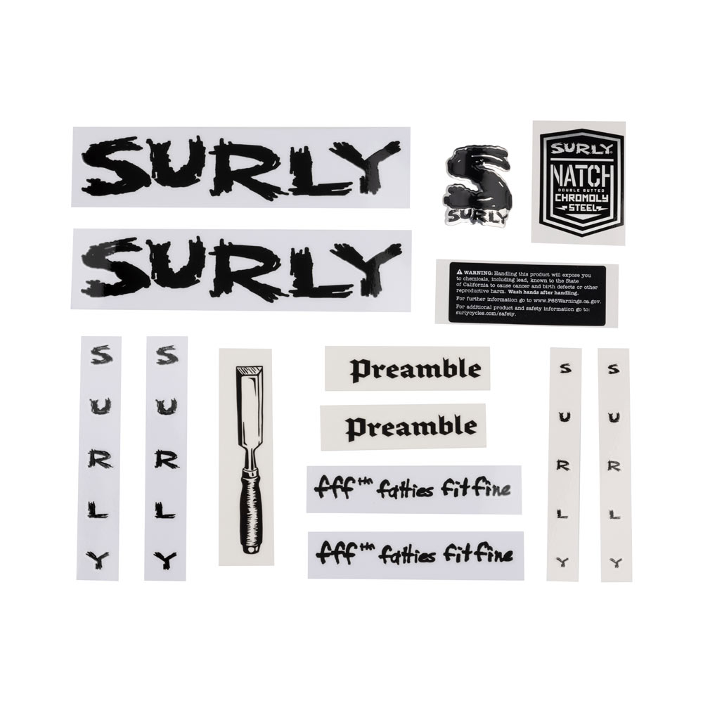 Surly Preamble decal set black with headbadge