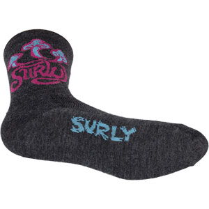 Surly Psilly Billy Sock, charcoal bottom view on white background