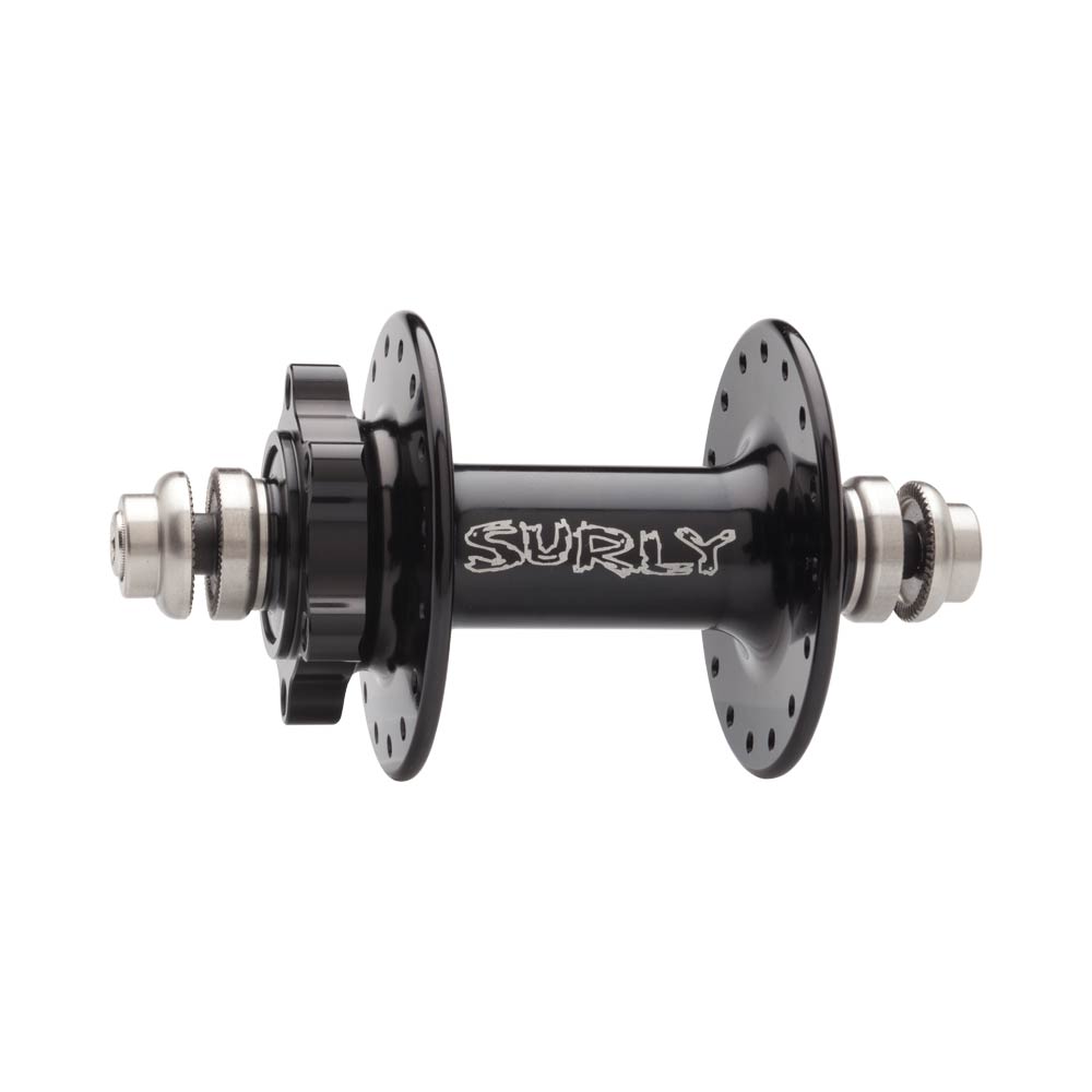 Surly Ultra New Disc Front Hub - QR x 100mm, 6-Bolt, Black, 32h, on white background